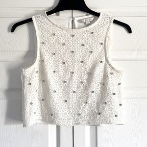 Lauren Conrad Lace Crop Top White Rhinestones gems